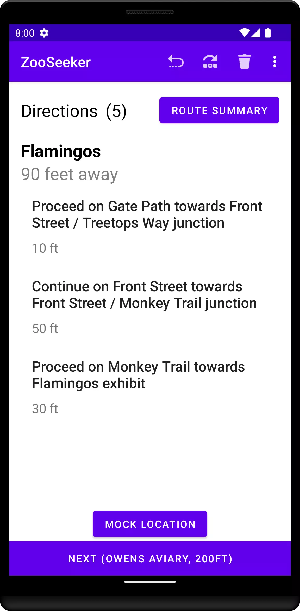 Screenshot of ZooSeeker's navigate screen